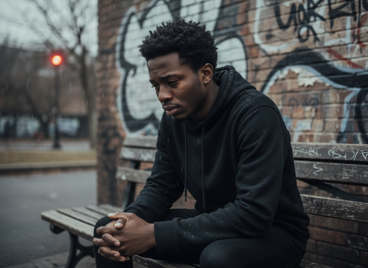 firefly gemini flash a black person who is sad because of racism 849586